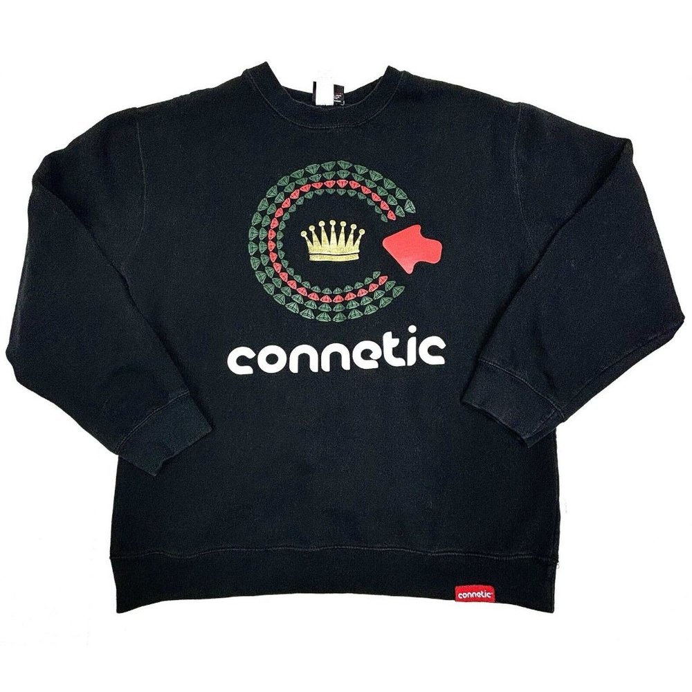 Connetic Y2K Men's Sweatshirt XL Black Logo Crown Oversized HipHop‎ EUC